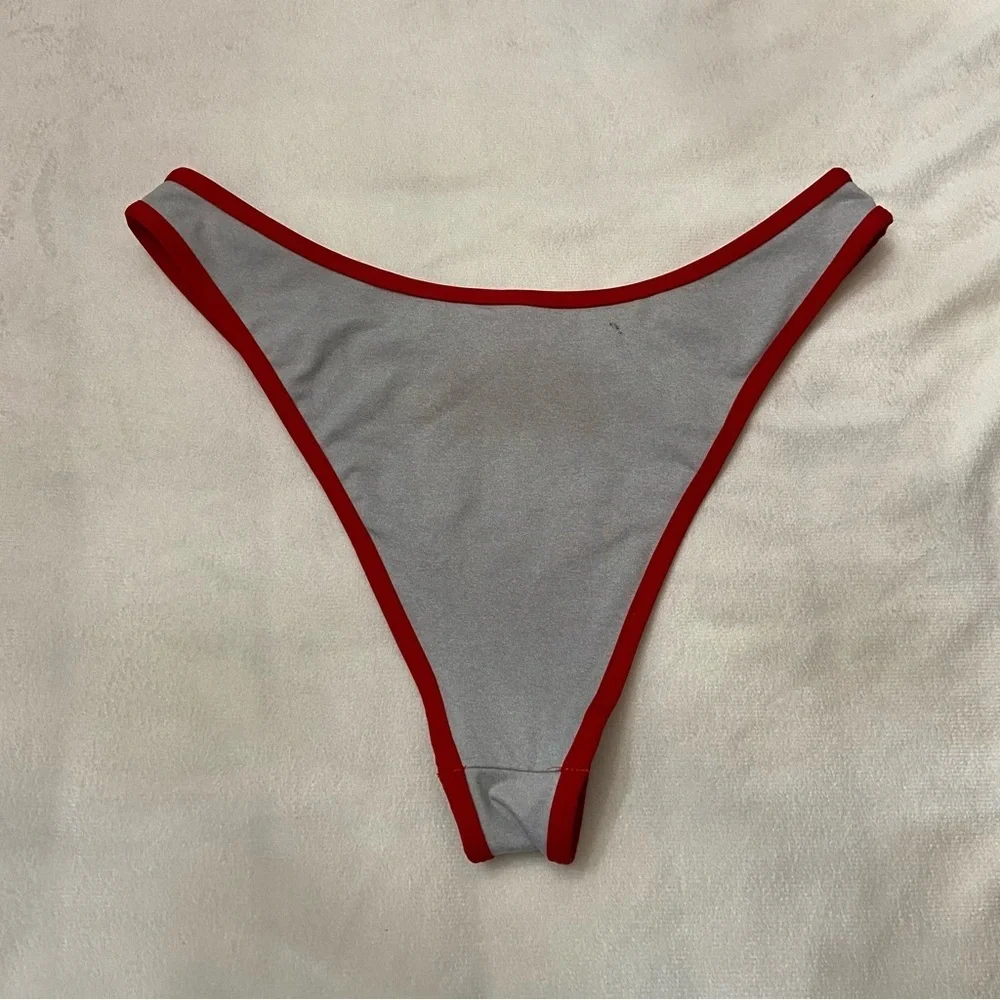 New! Frankie's Bikinis Dove Red and Gray binded Bikini Bottom 3999